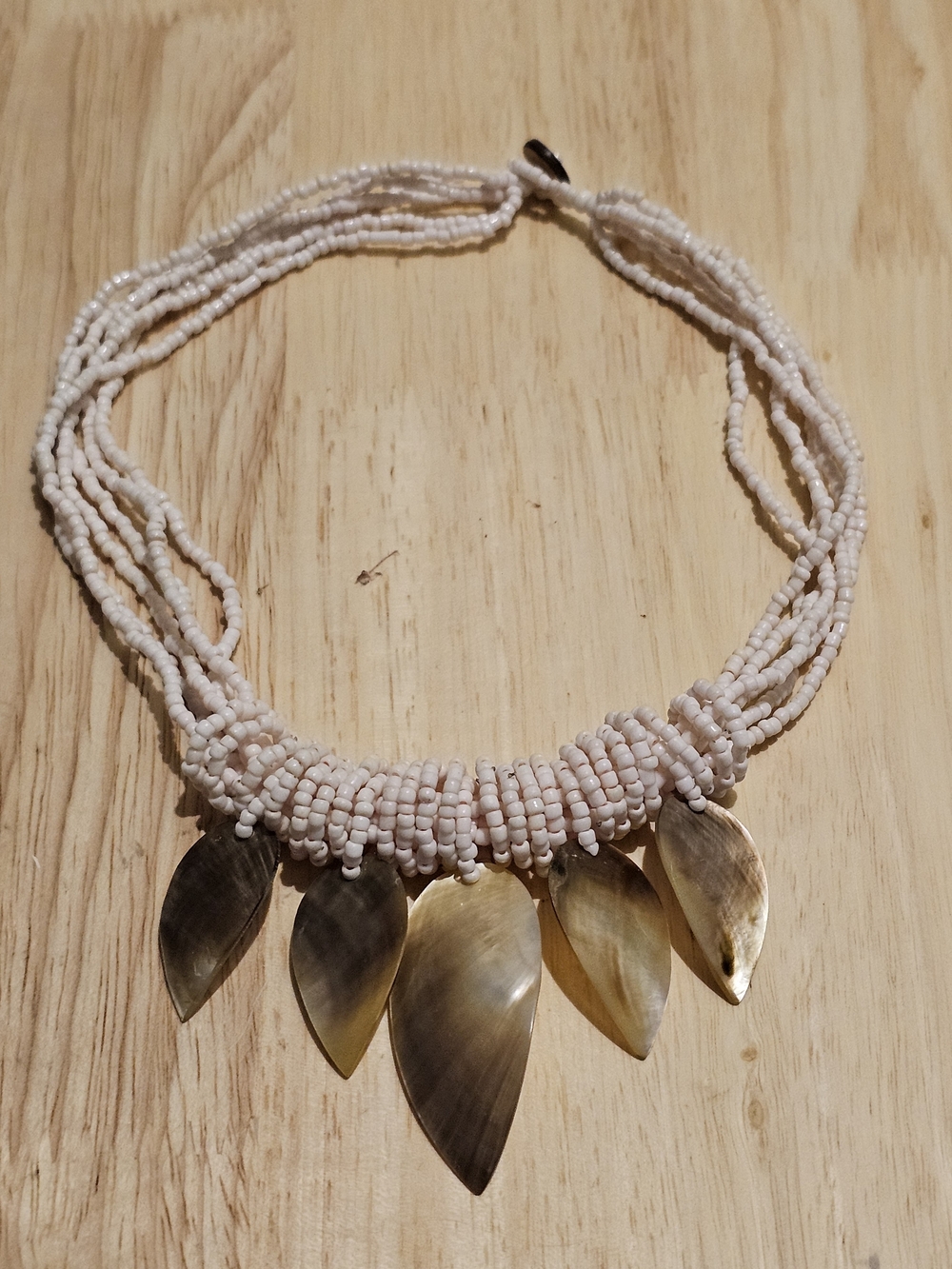 Vintage Boho Multi-Strand Seed Bead & Shell Bib Statement Necklace – 18 Inch